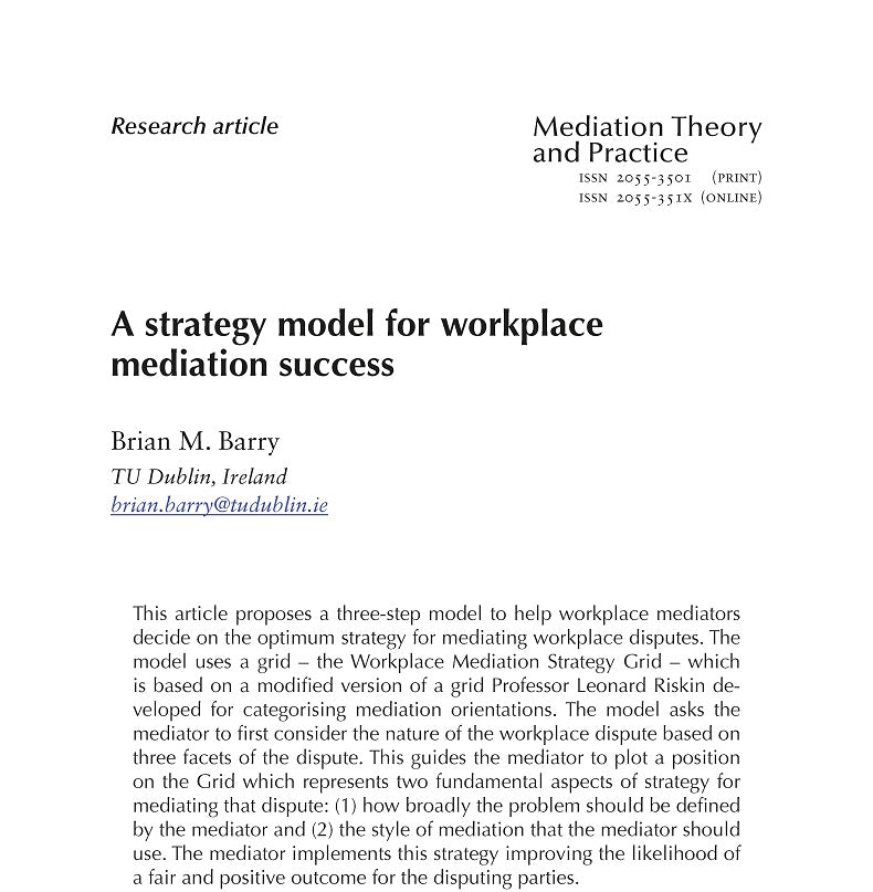 A strategy model for workplace mediation success