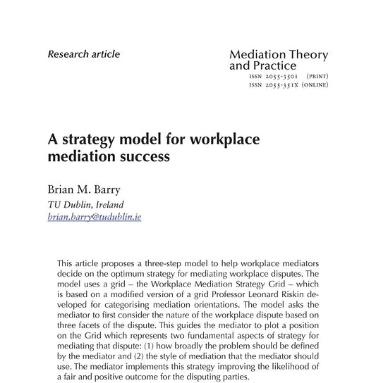 A strategy model for workplace mediation success