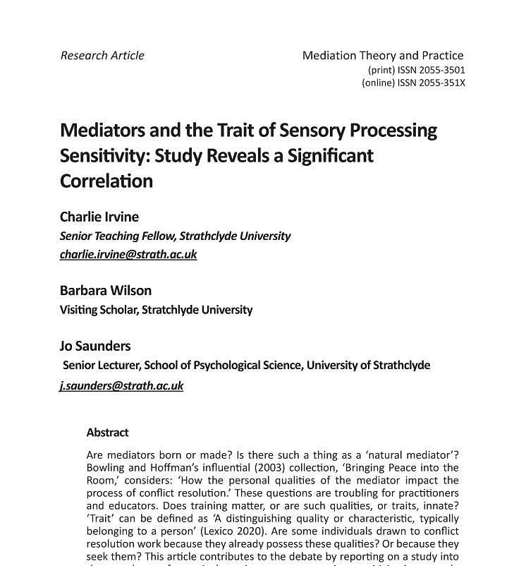 Mediators and the Trait of Sensory Processing Sensitivity: Study Reveals a Significant Correlation