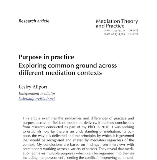 Purpose in practice: Exploring common ground across different mediation contexts
