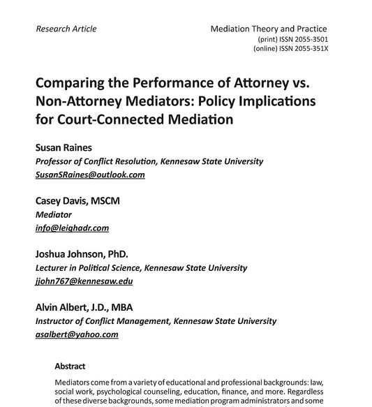 Comparing the Performance of Attorney vs. Non-Attorney Mediators